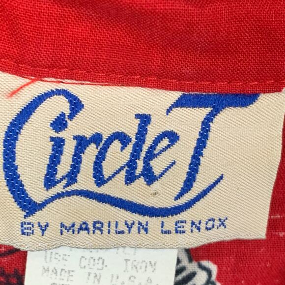 Vintage Circle T Rodeo Motif Midi Dress Size 16 Red Black  Bronc Ride - Picture 4 of 12